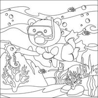 vettore cartone animato illustrazione di poco animale immersione sotto mare con cartone animato stile infantile design per bambini attività colorazione libro o pagina.