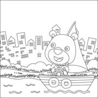 divertente animale cartone animato vettore su poco barca con cartone animato stile, di moda bambini grafico con linea arte design mano disegno schizzo per adulto e bambini colorazione libro o pagina