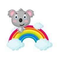 illustrazione di koala carino che scivola su un arcobaleno vettore