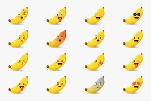 set di banana carina con emoticon vettore