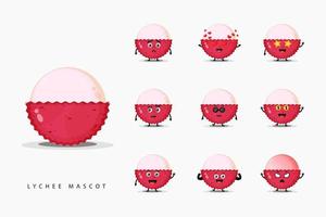 set di simpatica mascotte litchi vettore