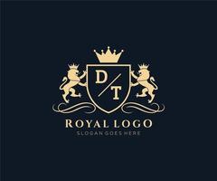 iniziale dt lettera Leone reale lusso stemma araldico logo modello nel vettore arte per ristorante, regalità, boutique, bar, Hotel, araldico, gioielleria, moda e altro vettore illustrazione.