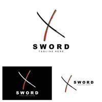 spada logo, samurai katana monocromatico disegno, vettore guerra arma taglio attrezzo modello icona