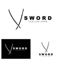 spada logo, samurai katana monocromatico disegno, vettore guerra arma taglio attrezzo modello icona