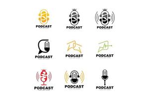 Podcast logo, vettore, cuffia e Chiacchierare, semplice Vintage ▾ microfono design vettore