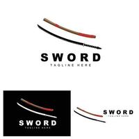 spada logo, samurai katana monocromatico disegno, vettore guerra arma taglio attrezzo modello icona