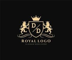 iniziale dd lettera Leone reale lusso stemma araldico logo modello nel vettore arte per ristorante, regalità, boutique, bar, Hotel, araldico, gioielleria, moda e altro vettore illustrazione.