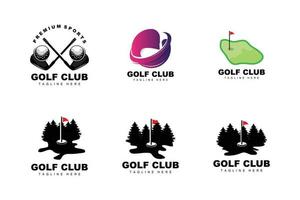 golf palla logo, vettore bastone golf. all'aperto gli sport gioco, disciplina disegno, icona modello