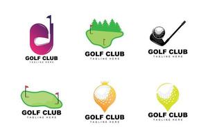 golf palla logo, vettore bastone golf. all'aperto gli sport gioco, disciplina disegno, icona modello