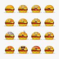 hamburger carino con set di emoticon vettore