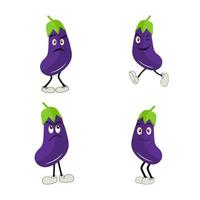 carino melanzana personaggio vettore illustrazione. piatto melanzana cartone animato personaggio salutando. minimo viola melanzana frutta design per bambini libri. melanzana cartone animato personaggio