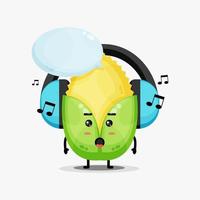 simpatica mascotte di mais che ascolta la musica vettore