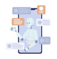 ai virtuale assistente su mobile Telefono piatto concetto vettore individuare illustrazione. modificabile 2d cartone animato dispositivo con personaggio su bianca per ragnatela design. voce comandi creativo idea per sito web, mobile App