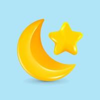 3d carino giallo mezzaluna Luna stelle con nuvole. sognare, ninna nanna, sogni sfondo design per striscione, opuscolo, manifesto vettore