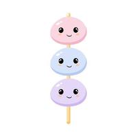 carino kawaii asiatico cibo. dango dolce con tre diverso colori vettore