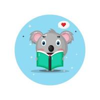 simpatico gatto koala sta leggendo un libro vettore