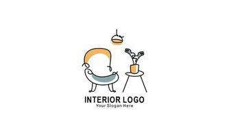 interno minimalista camera, galleria mobilia logo design vettore