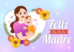 felice dia de la madre illustrazione con festeggiare contento madre giorno e carino bambini nel piatto cartone animato mano disegnato per ragnatela bandiera o atterraggio pagina modelli vettore