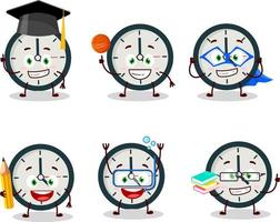 scuola alunno di orologio cartone animato personaggio con vario espressioni vettore