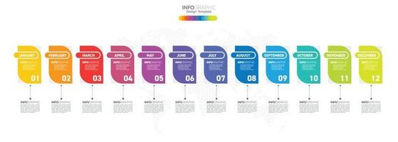 12 mesi moderno sequenza temporale diagramma calendario, Infografica modello per attività commerciale. vettore