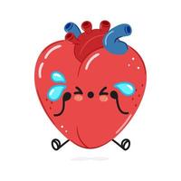 carino triste cuore organo carattere. vettore mano disegnato cartone animato kawaii personaggio illustrazione icona. isolato su bianca sfondo. triste cuore organo personaggio concetto