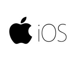 ios icona logo Software Mela simbolo con nome nero design mobile vettore illustrazione