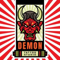 Logo giapponese del tatuaggio della maschera del demone giapponese vettore