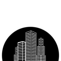 edifici paesaggio urbano nel nero cerchio vettore illustrazione icona del design grafico piatto