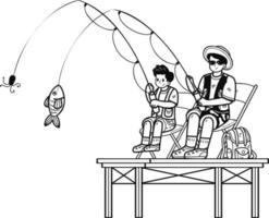 padre e figlio pesca illustrazione nel scarabocchio stile vettore