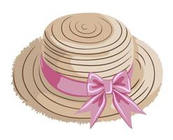vettore Immagine di un' carino cannuccia cappello con un' rosa nastro e un' arco su un' trasparente sfondo. estate cappello per proteggere il testa a partire dal il sole, per passeggiate e ogni giorno indossare