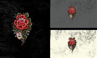 viso donne e rosso fiori vettore illustrazione piatto design