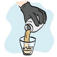 avvicinamento mano di barista scrosciante cocktail a partire dal shaker illustrazione vettore mano disegnato isolato su bianca sfondo linea arte.