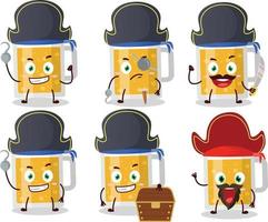 cartone animato personaggio di boccale di birra con vario pirati emoticon vettore