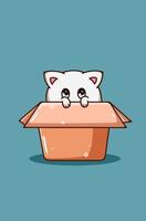 simpatico e timido gatto nella scatola fumetto illustrazione vettore