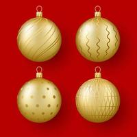 Natale e nuovo anno arredamento. impostato di oro bicchiere palle con un ornamento. 3d realistico. vettore