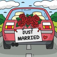nozze auto appena sposato colorato cartone animato vettore