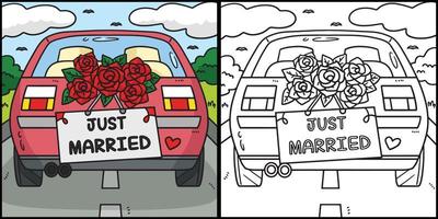 nozze auto appena sposato colorazione illustrazione vettore