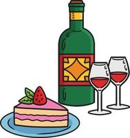 nozze torta e vino cartone animato colorato clipart vettore