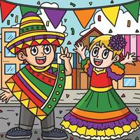 bambini festeggiare cinco de mayo colorato cartone animato vettore