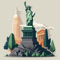 statua di libertà con città edifici. vettore illustrazione di un' città con grattacieli e il statua di libertà.