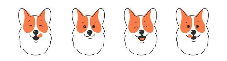 vario cane viso. contento cane viso con lingua sospeso fuori, lingua leccare bocca. vettore illustrazione isolato su bianca sfondo.