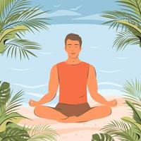 uomo nel yoga posizione fare meditazione.giovane uomo praticante yogaall'aperto. vettore illustrazione.