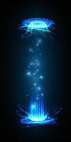 blu Magia fantasia portale. futuristico teletrasportarsi. leggero effetto. blu candele raggi di un' notte scena con scintille su un' trasparente sfondo. vuoto leggero effetto di il podio. discoteca club pista da ballo. vettore