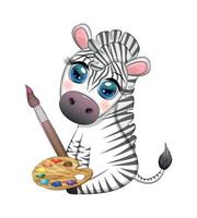 zebra pittore con dipingere tavolozza e spazzola. professione, passatempo, figli di personaggio vettore