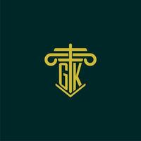 gk iniziale monogramma logo design per legge azienda con pilastro vettore Immagine