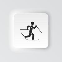 rettangolo pulsante icona sciatore sciare. pulsante bandiera rettangolo distintivo interfaccia per applicazione illustrazione su neomorfo stile su bianca sfondo vettore