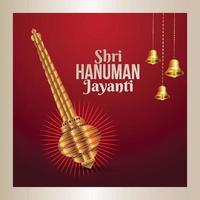 sfondo di celebrazione di shri hanuman jayanti con l'arma d'oro di hanuman vettore