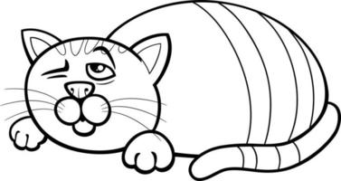 cartone animato assonnato gatto comico animale personaggio colorazione pagina vettore