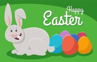 cartone animato Pasqua coniglietto con dipinto uova saluto carta vettore