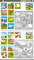 sega puzzle gioco impostato con cartone animato azienda agricola animali